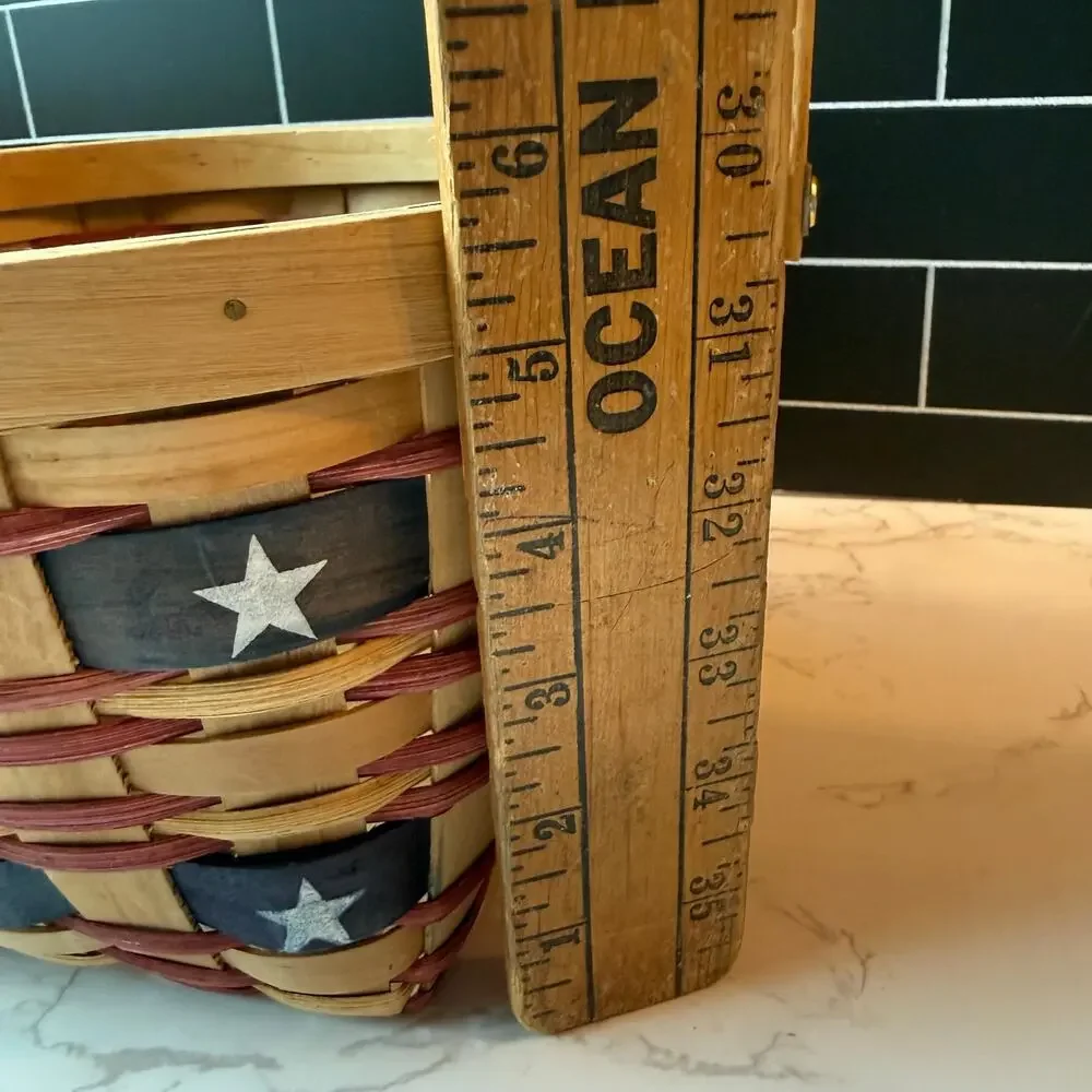 Vtg Woven Wood Basket Square Storage Americana Red Patriotic